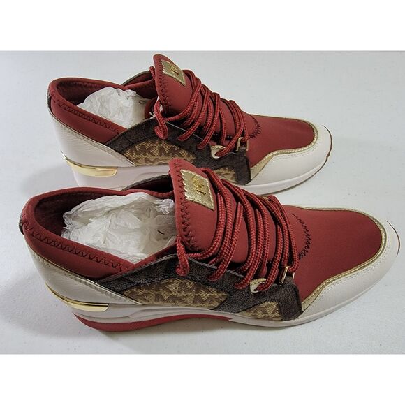 NEW Michael Kors Liv Trainer MK Signature Brandy Multi Wedge Sneakers sz 8.5 - Picture 3 of 7